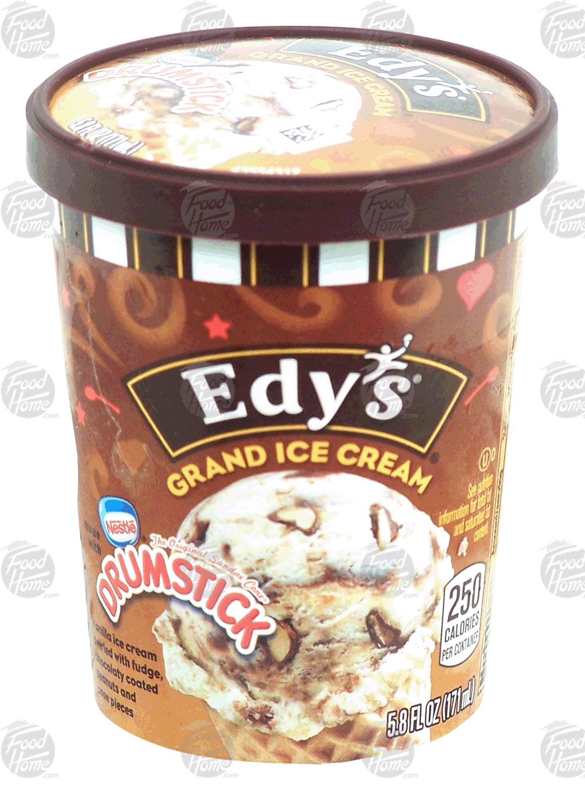 Edy's Grand Ice Cream drumstick; vanilla ice cream swirled w/fudge, chocolaty coated peanuts and cone pieces Full-Size Picture